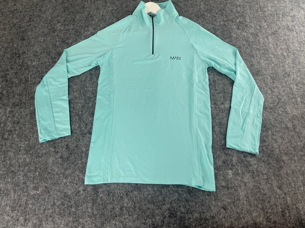 Boohoo Shirt Mens XS Compression Top 1/4 Zip Pullover Blue Gym Teal N270